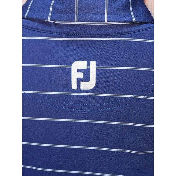 FOOTJOY FJ Men's Navy Striped Lisle Short-Sleeve Polo Golf Shirt Large - Picture 7 of 8
